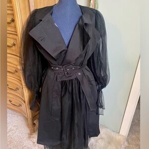 Fashion Nova Black Tulle Nyla Trench Coat Size Small